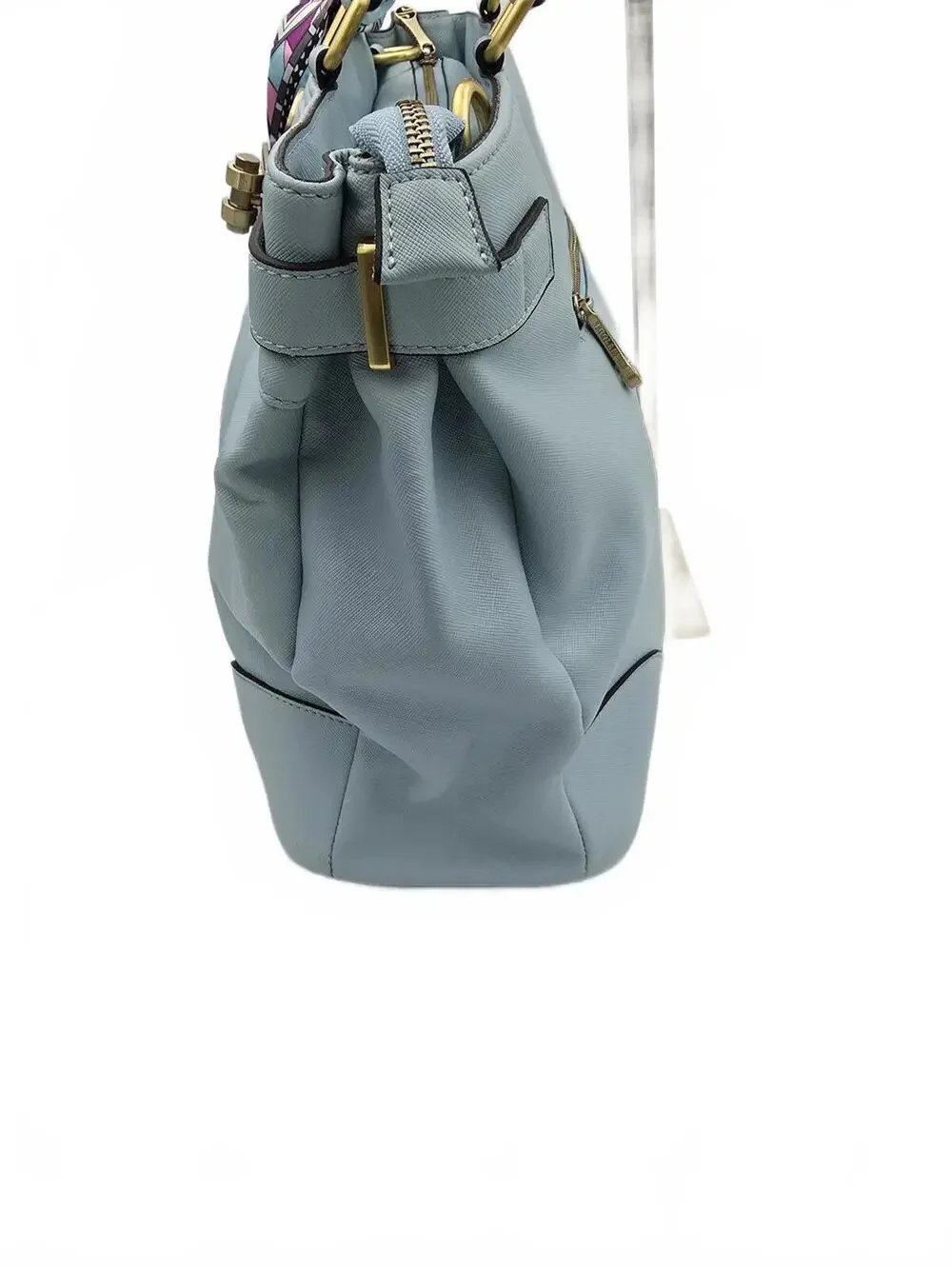 Segolene En Cuir Nadeen Powder Blue Leather Satchel Purse+Long Strap
